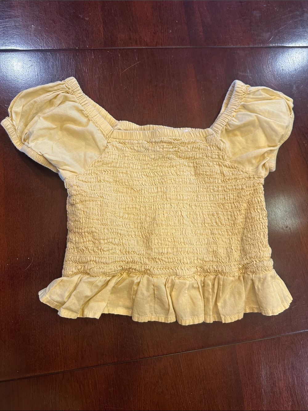 GAP Yellow Smocked Puff Sleeve Crop Top